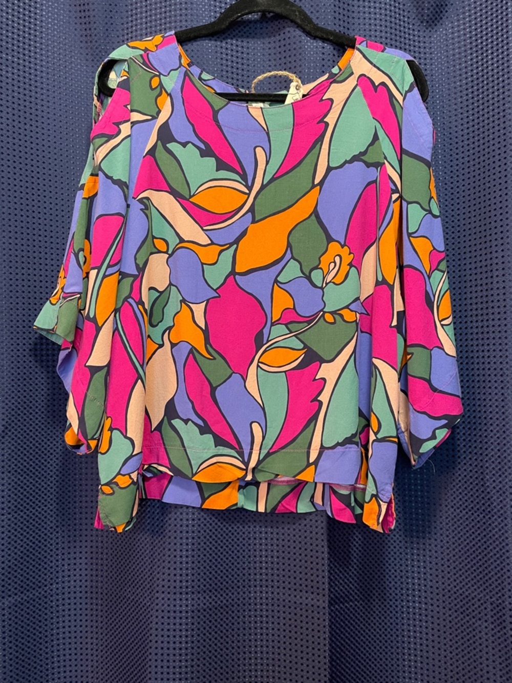 Colorful Abstract Print Cold-Shoulder Blouse